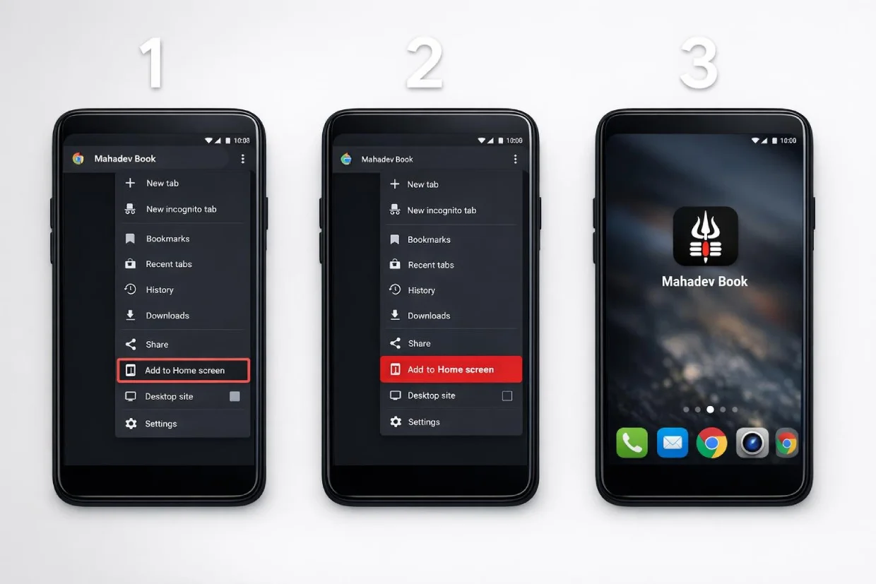 Step by step guide to adding Mahadev Book app to Android home screen